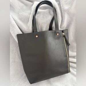 Neiman Marcus Vegan Leather Black Tote with Expandable Side Zippers